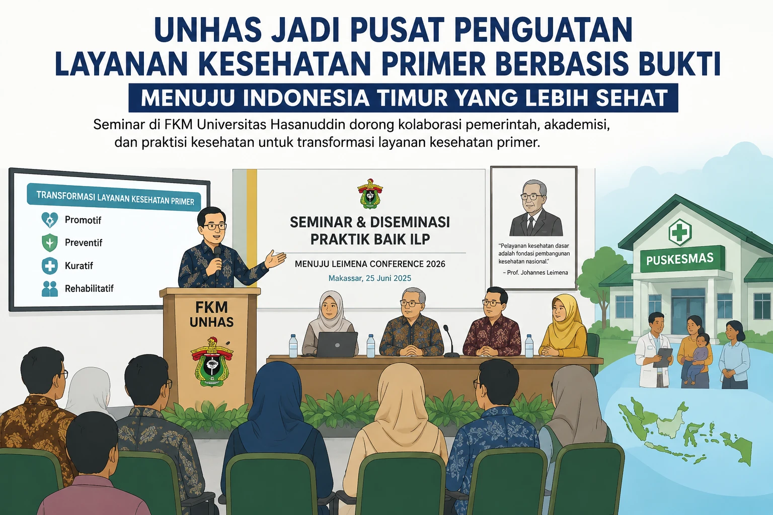 Seminar memperkuat layanan kesehatan primer berbasis bukti menuju transformasi kesehatan Indonesia Timur lebih tangguh. (Ilustrasi: ChatGPT)